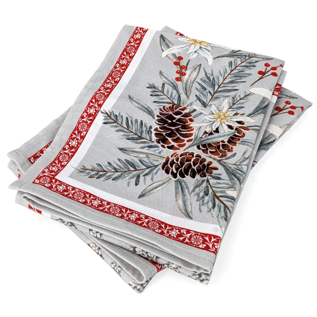 Lot De 2 Torchons De Cuisine 50x70 Cm Coton Randonnee Gris