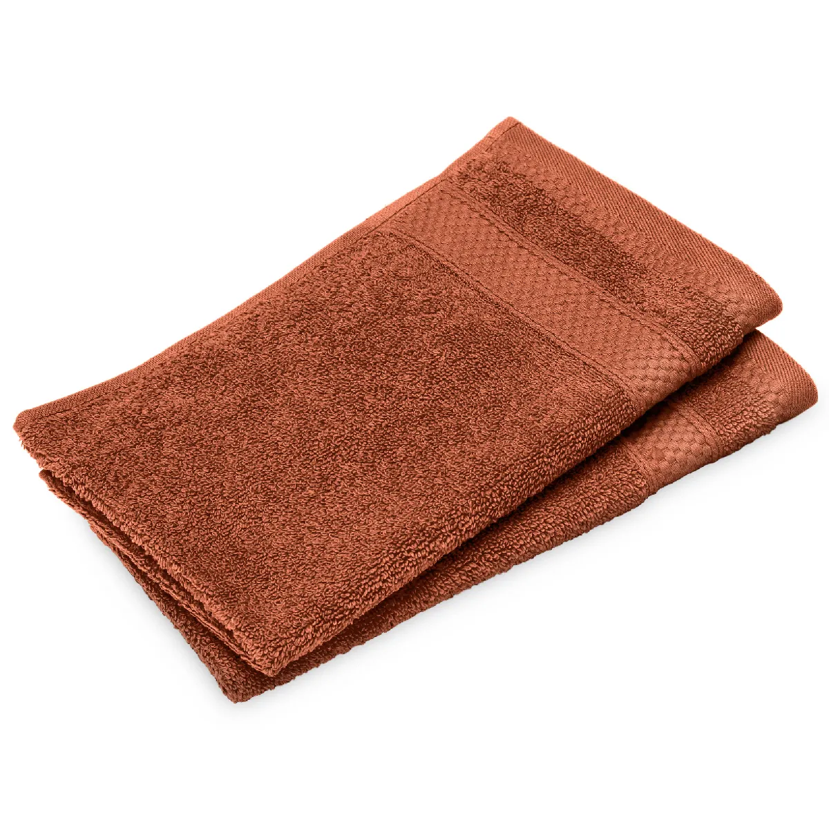 Lot De 2 Serviettes Invité Coton 550g/m2 30x50cm Naïa Orange Argile