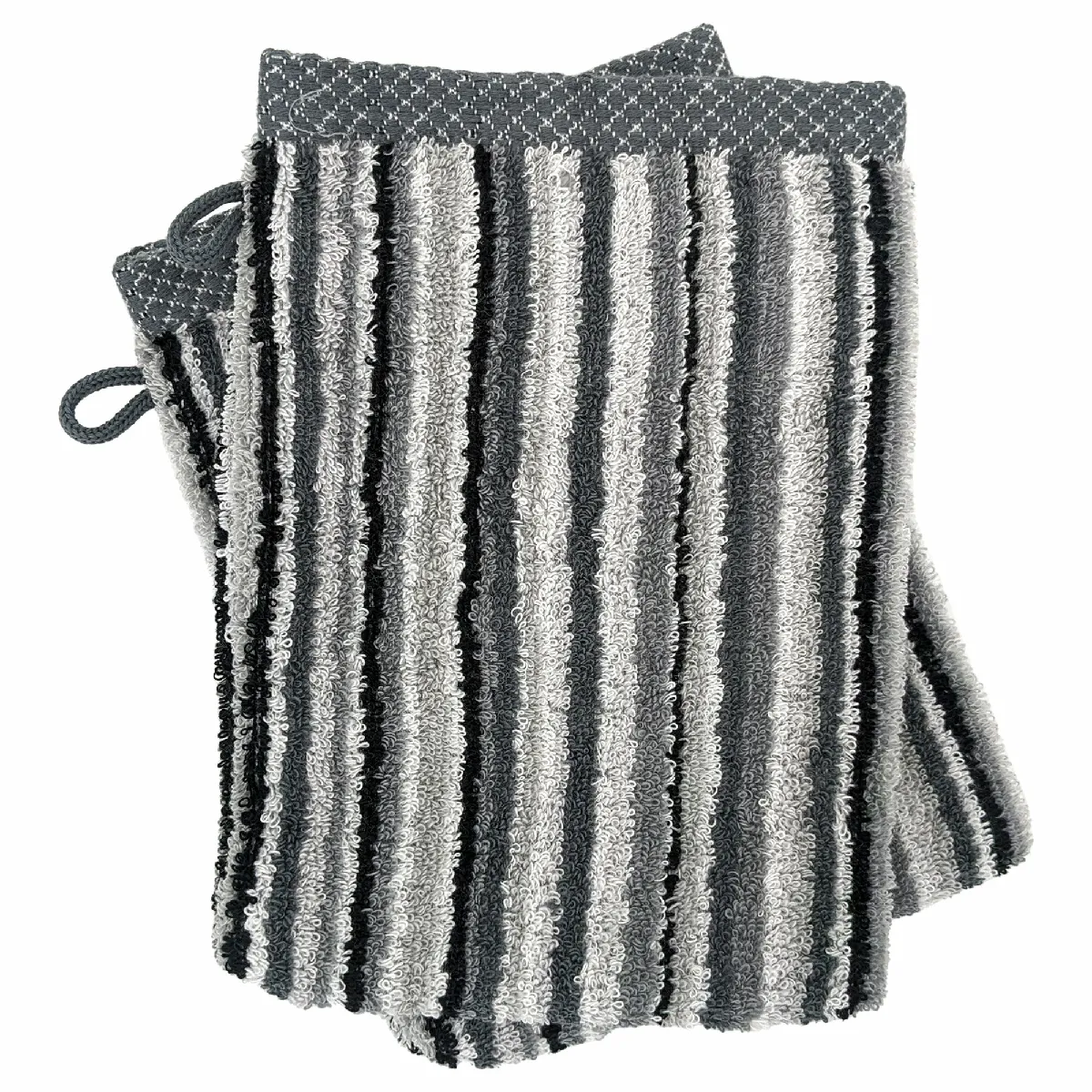 Lot De 2 Gants De Toilette Coton 500g/m2 Pure Stripes Ii Gris