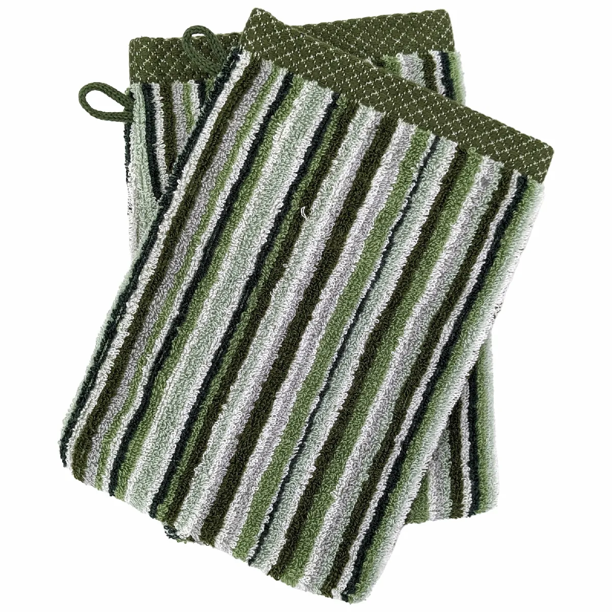 Lot De 2 Gants De Toilette Coton 500g/m2 Pure Stripes Ii Vert