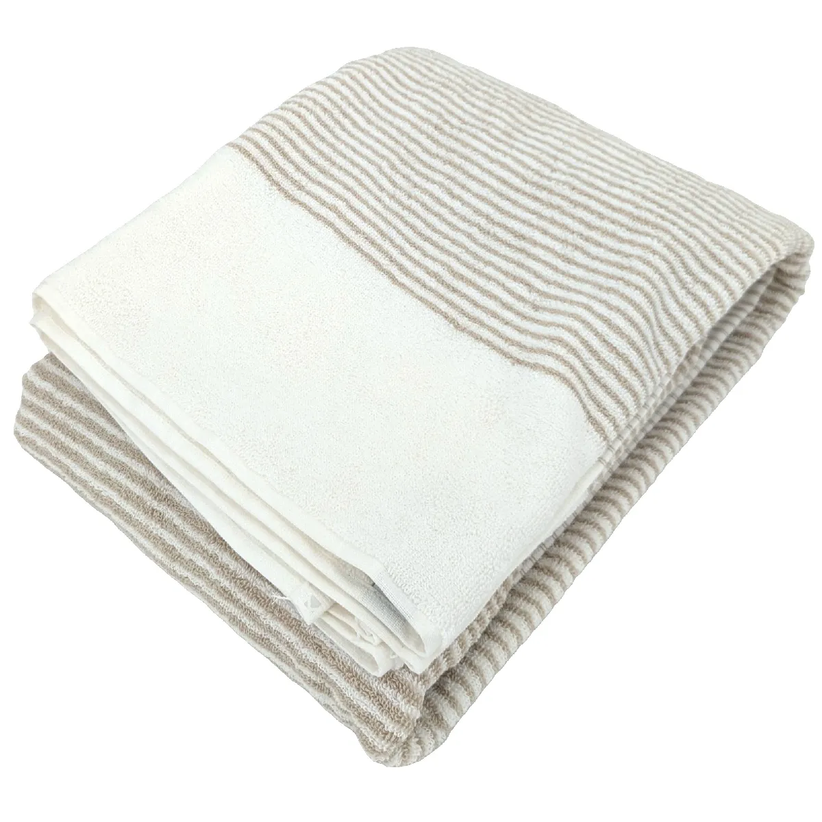 Drap De Bain 100x150 Cm Pur Coton Collection Horizon Rayures Beige