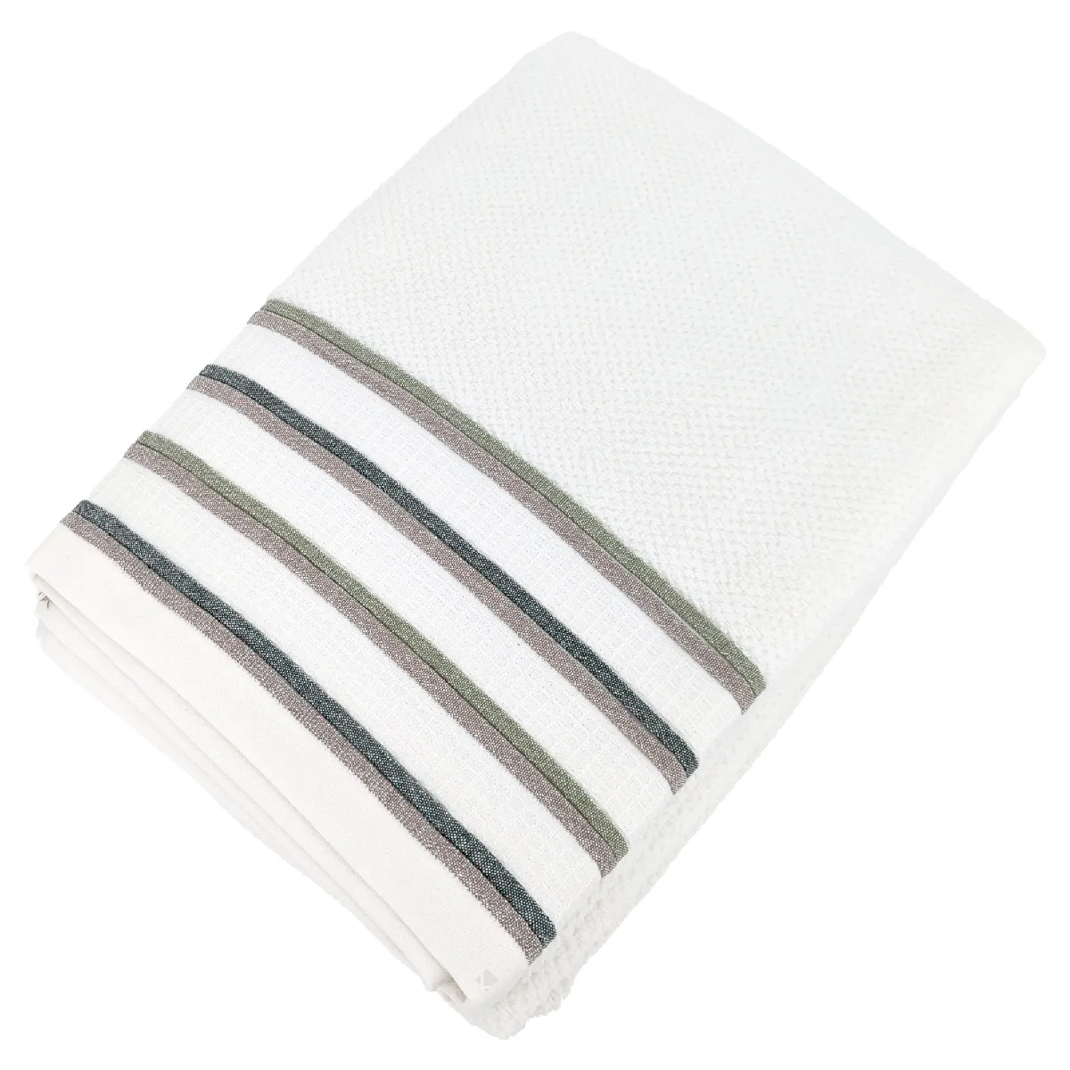 Drap De Bain 100x150 Cm Pur Coton Collection Serata Blanc Vert