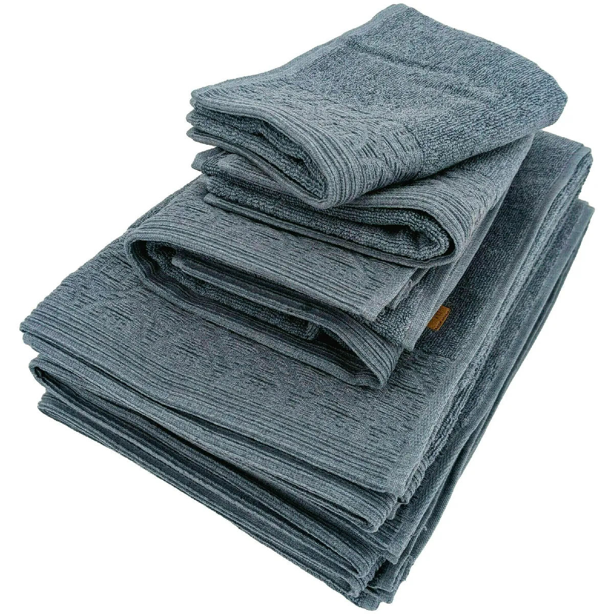 Parure De Bain 5 Pièces Collection Denim À Bordure Géométrique Pur Coton Bleu