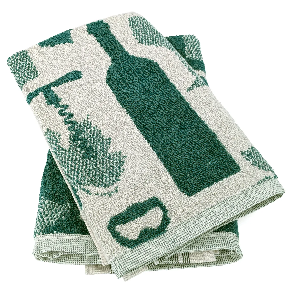 Lot De 2 Torchons De Cuisine Pur Coton 50x50 Cm Vitis Motif Viticole Vert