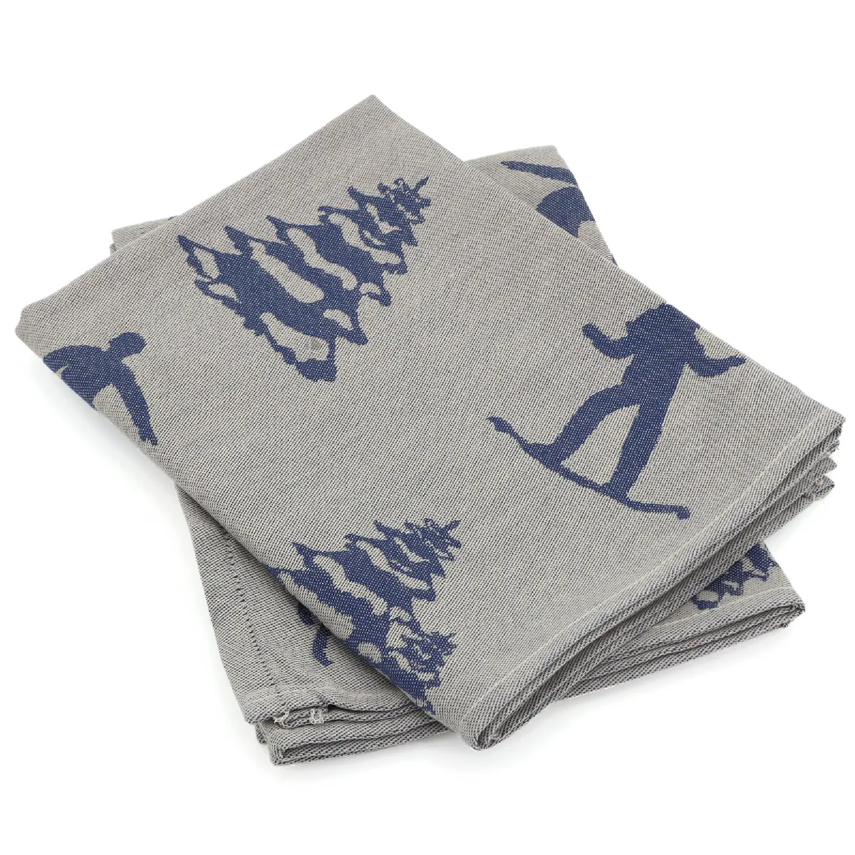 Lot De 2 Torchons De Cuisine Toile 50x70 Cm Coton Ski Bleu