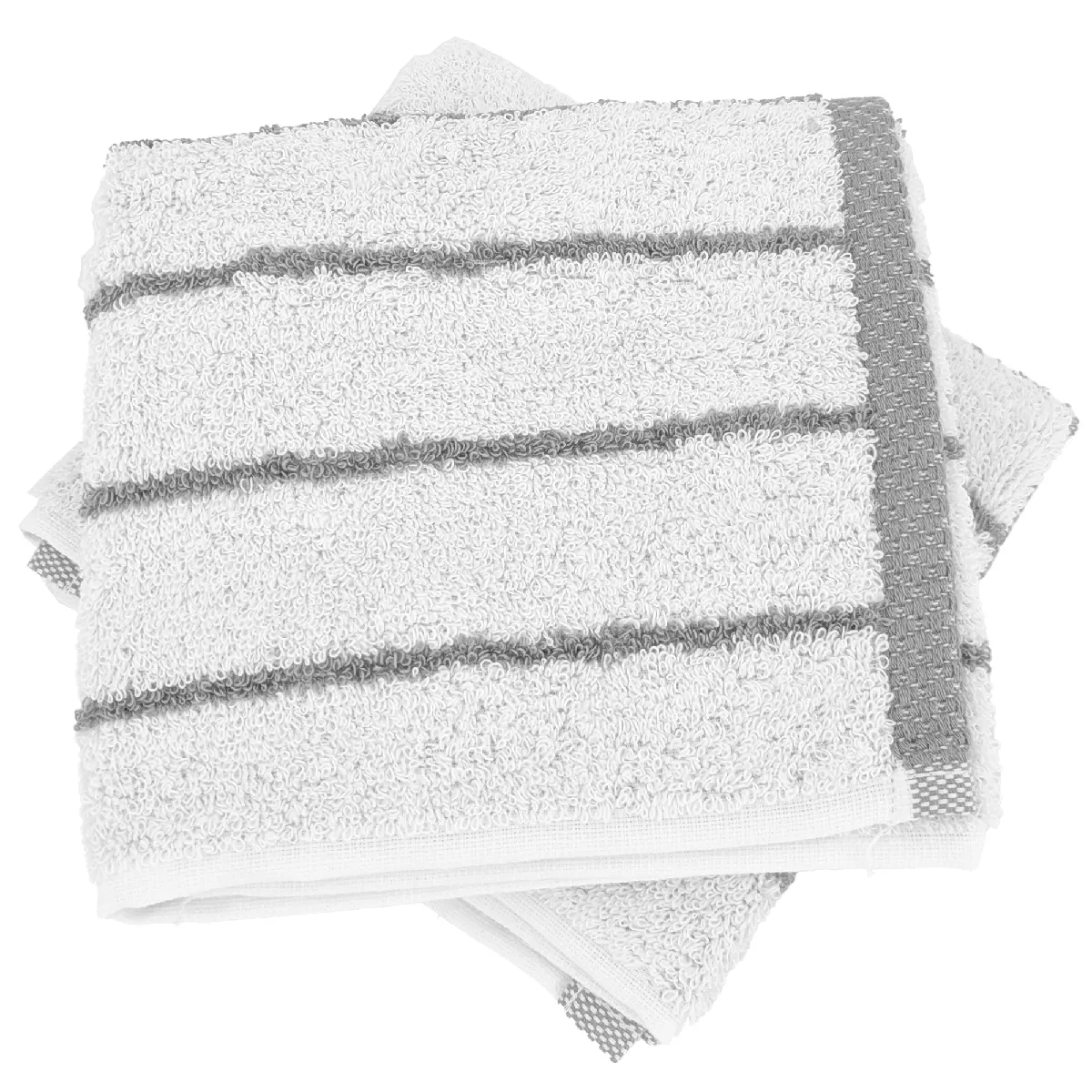 Lot De 2 Serviettes Invité Coton 33x50cm Pure Light À Rayures Gris