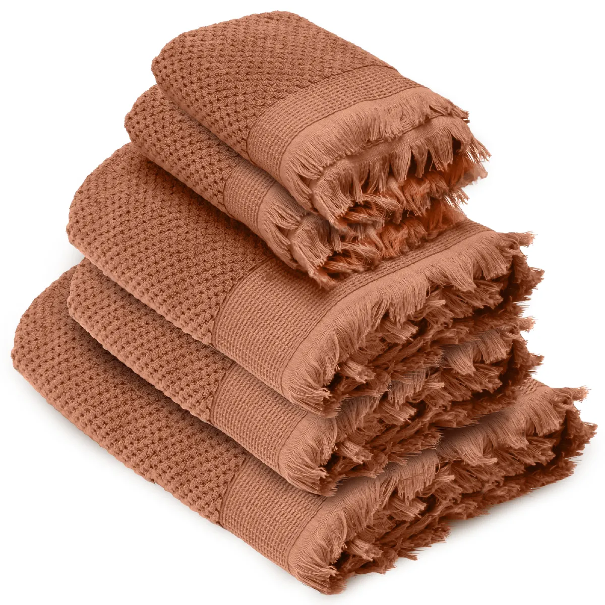 Parure De Bain Tethys 5 Pièces Micro-coton Orange Terre