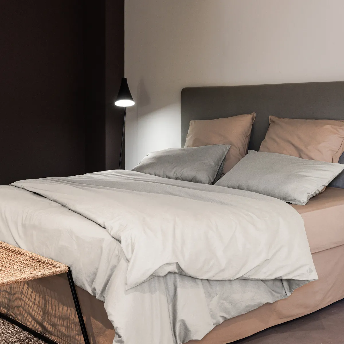 Parure De Lit 200x200 Cm Et 65x65 Cm Coton Lavé Palace Beige Nacre 3 Pièces