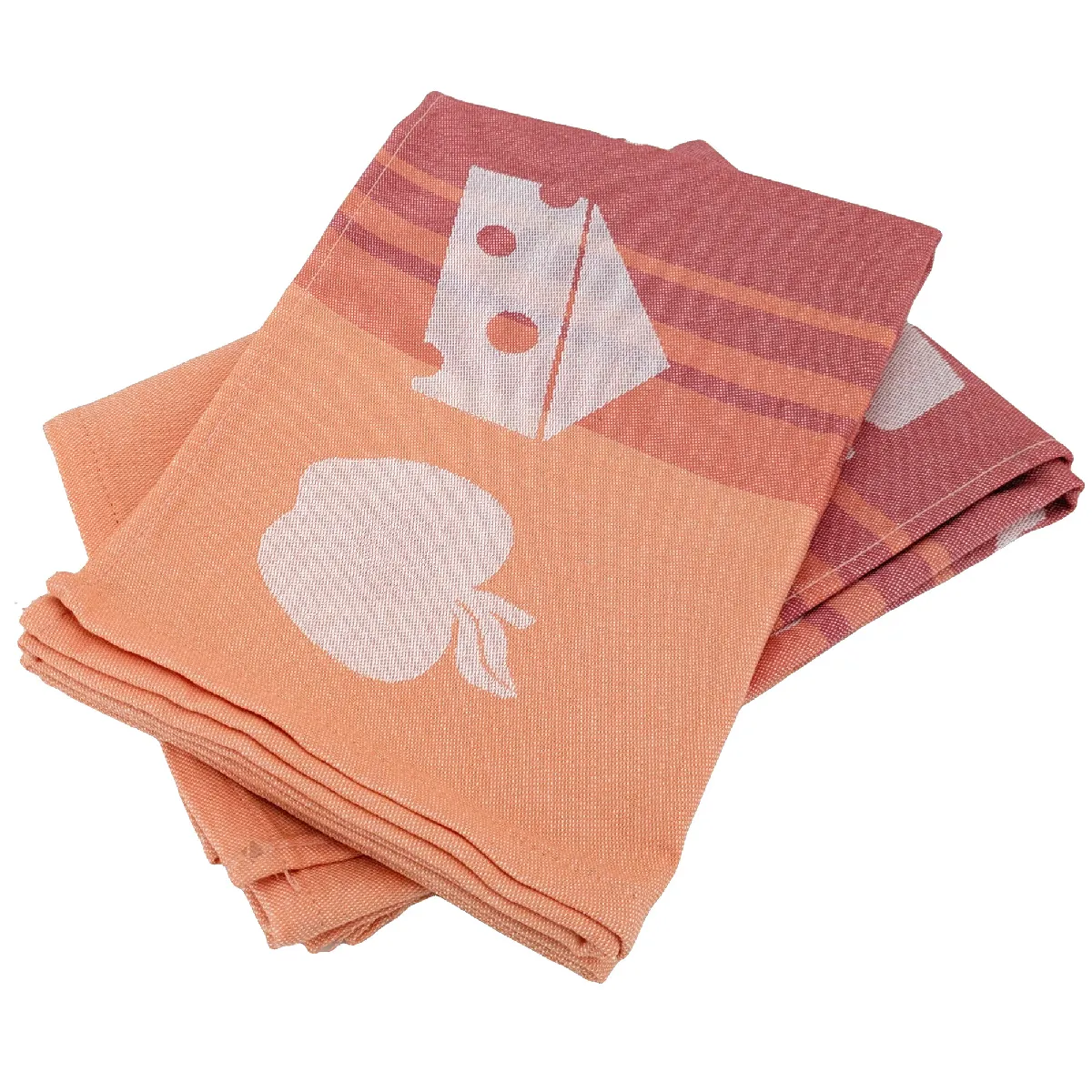Lot De 2 Torchons De Cuisine Toile Collection Basket 50x70 Cm Orange
