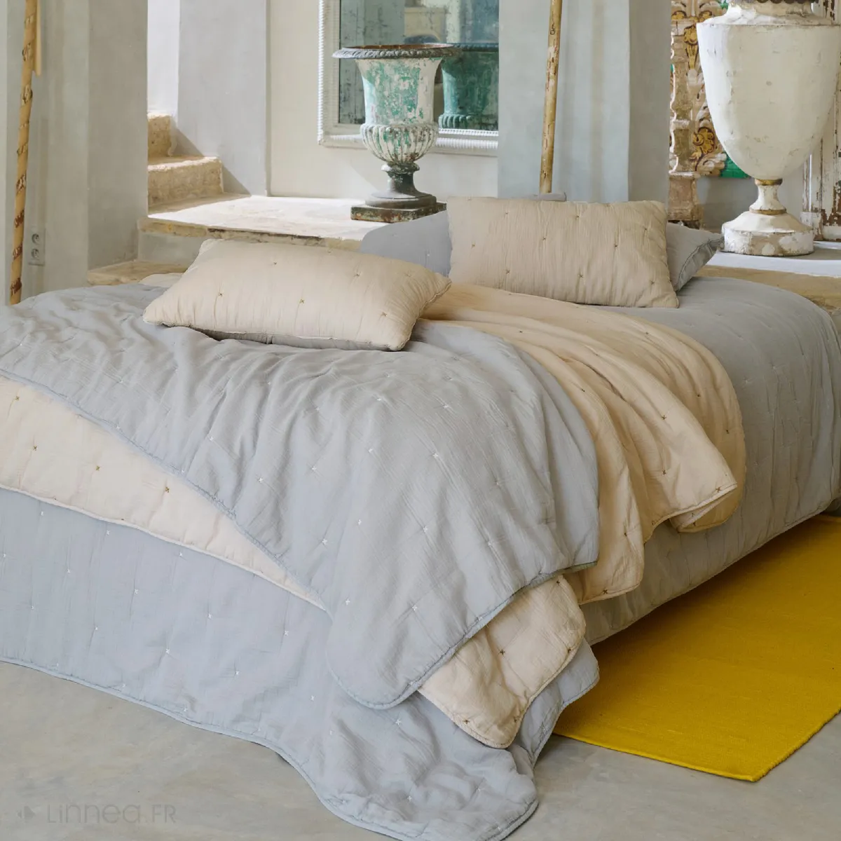 Couvre Lit Capitonné En Mousseline De Coton 180x240 Cm Andros Beige Ficelle