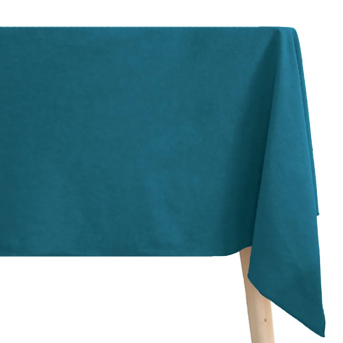 Nappe Rectangulaire Coton Lavé 160x250 Cm Hono Bleu Lagon Finition Point Bourdon