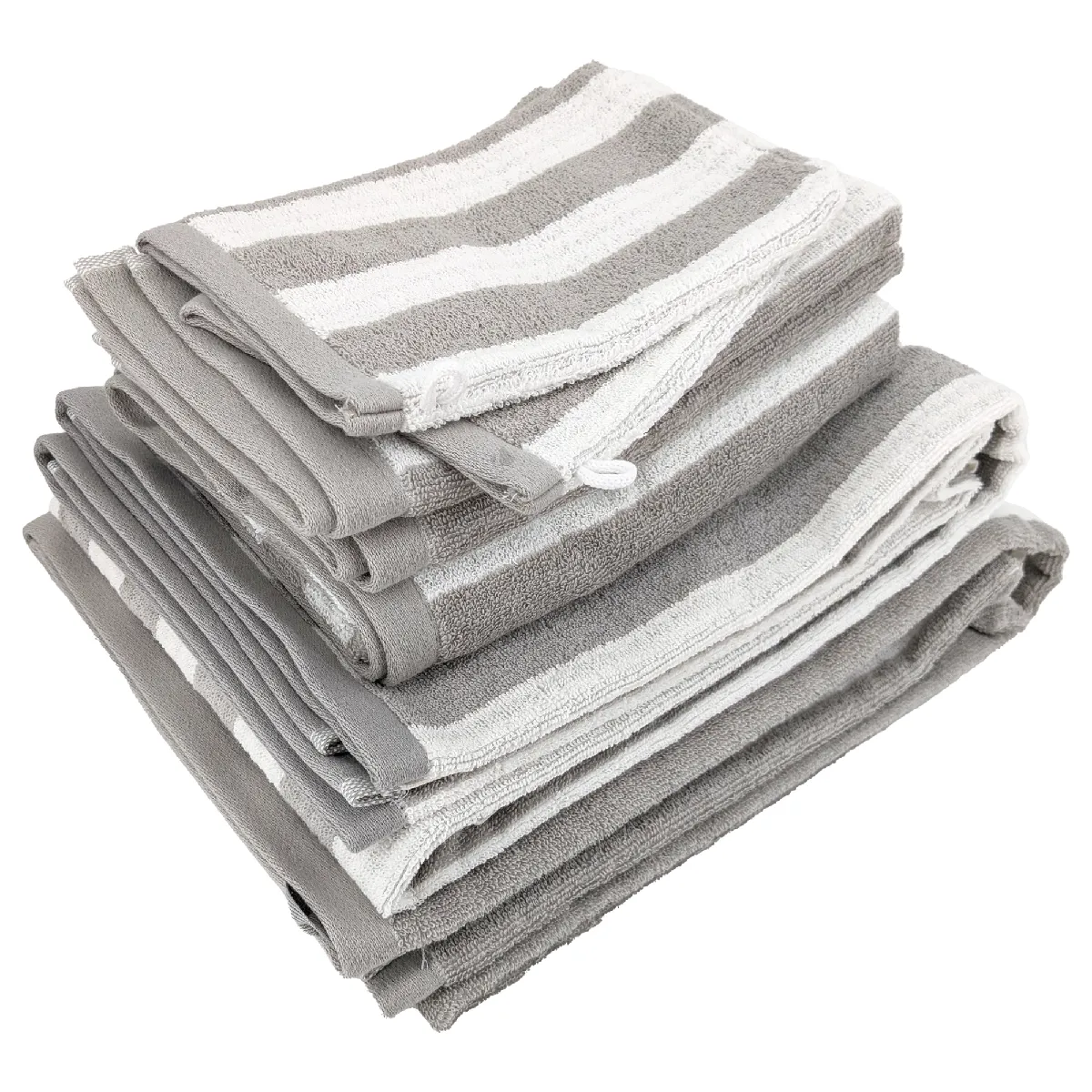 Parure De Bain Coton Collection Efficience Stripes 7 Pièces Gris Lunar