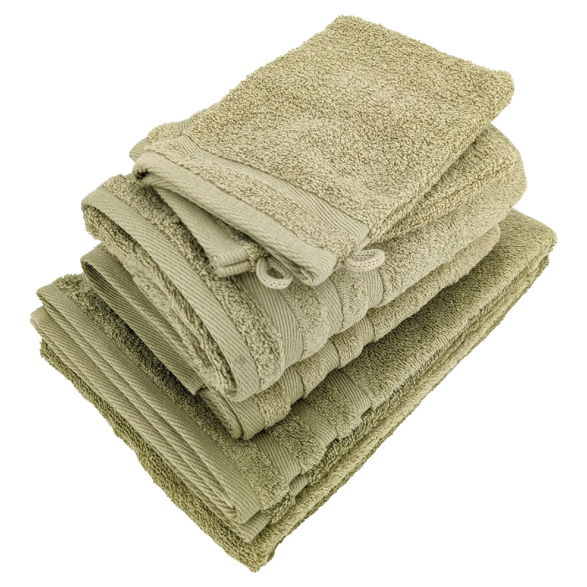 Parure De Bain Efficience Pure Vert Olive 5 Pièces