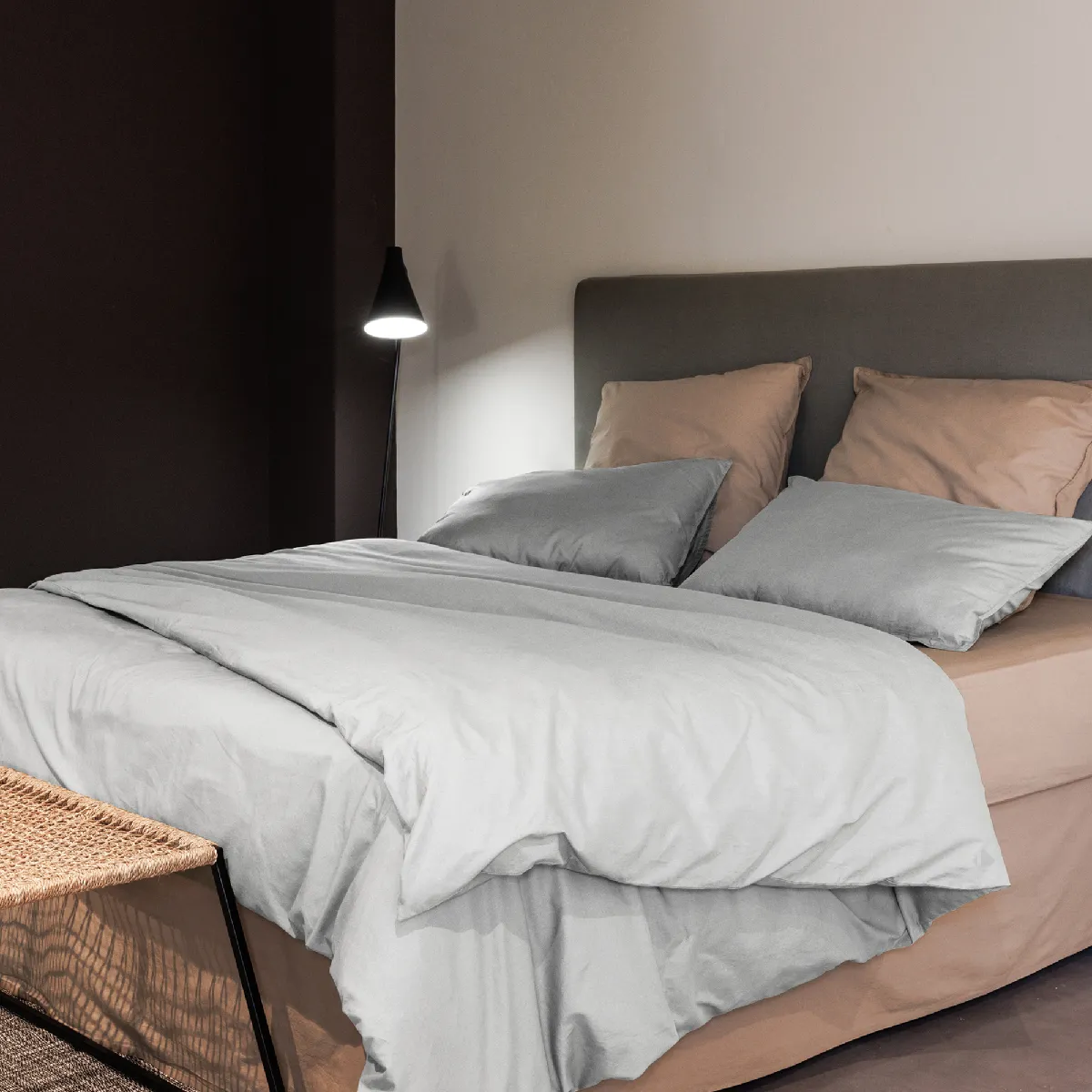 Parure De Lit 280x240 Cm Et 65x65 Cm Coton Lavé Palace Blanc Neige 3 Pièces