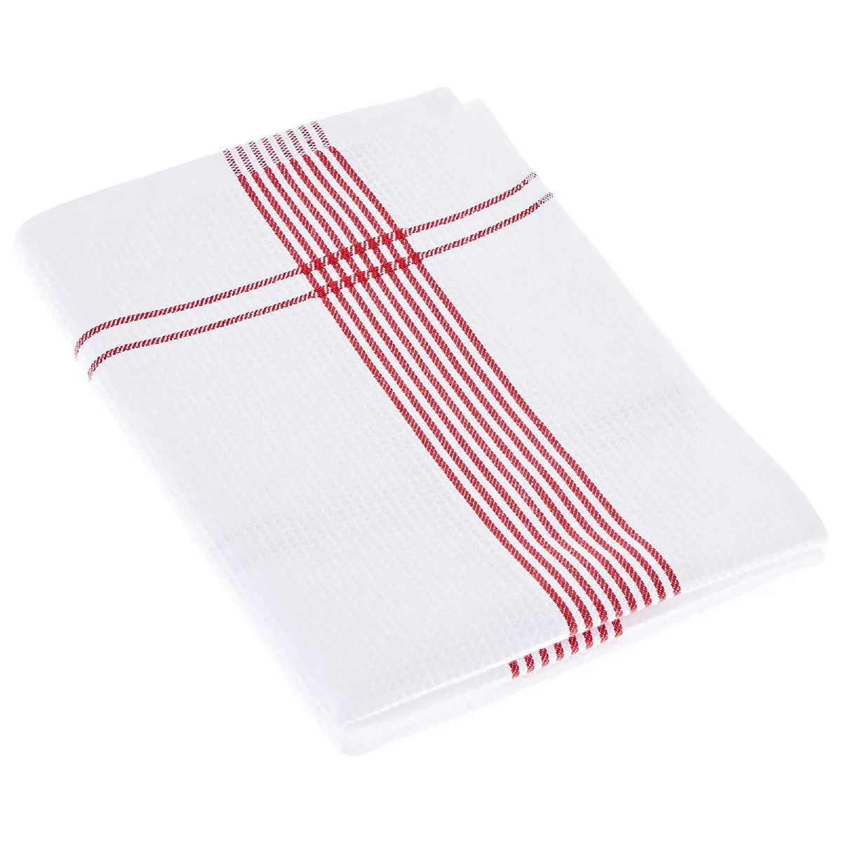 Torchon De Cuisine 50x70 Cm Nid D'abeille Waffle Piquet Blanc Filet Rouge