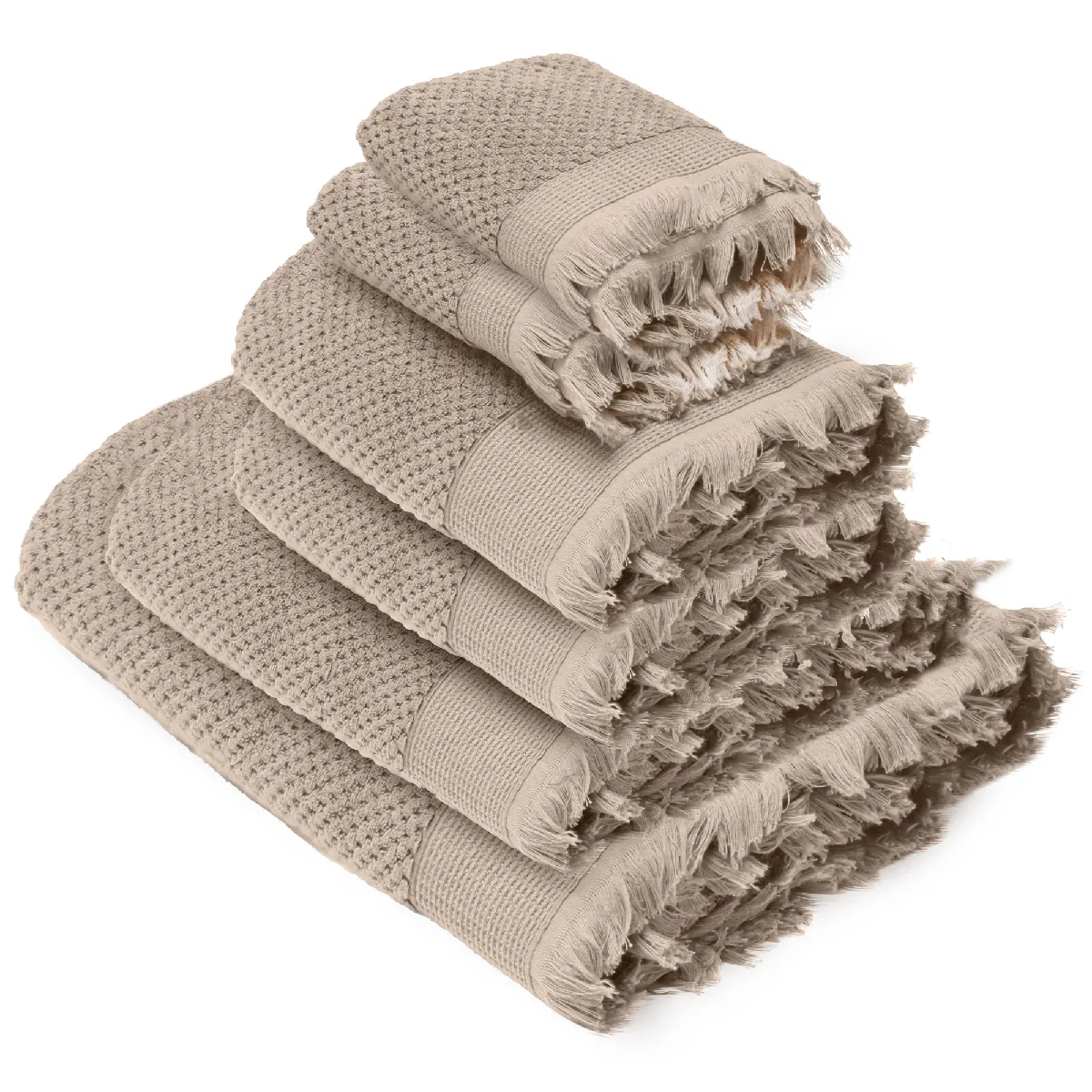 Parure De Bain Tethys 6 Pièces Micro-coton Beige Chanvre