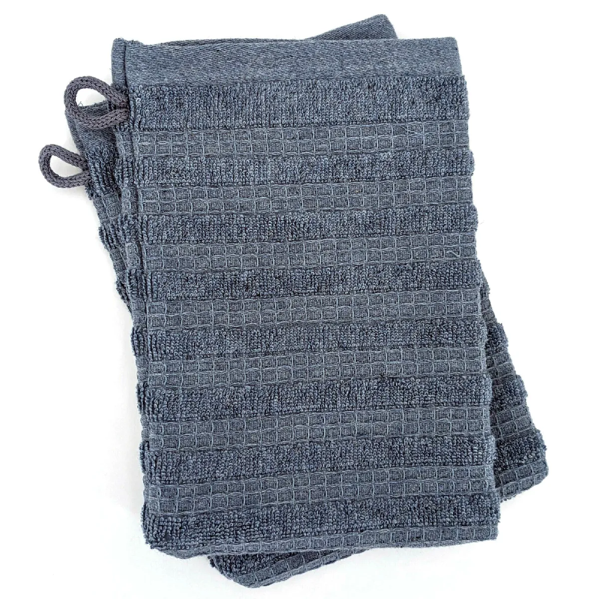 Lot De 2 Gants De Toilette 16x21 Cm Pur Coton Collection Denim À Rayures Bleu