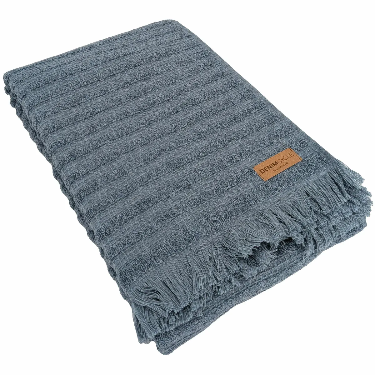 Drap De Bain Pur Coton 100x150cm Denim À Rayures Bleu