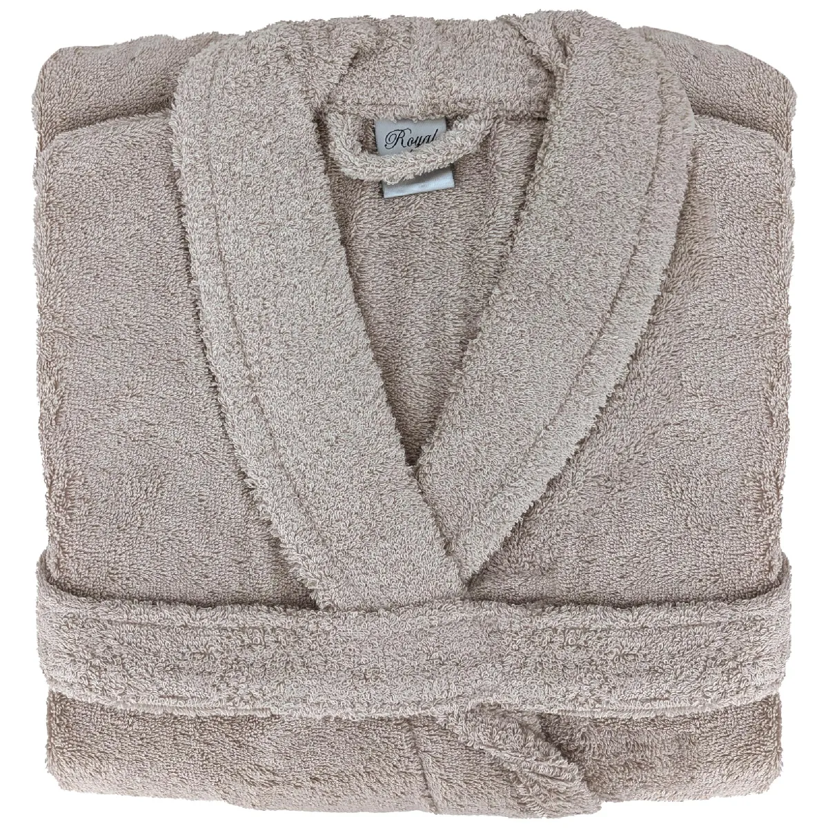 Peignoir Col Châle Royal Cresent Éponge Coton Taille Xl Marron Gris Craie