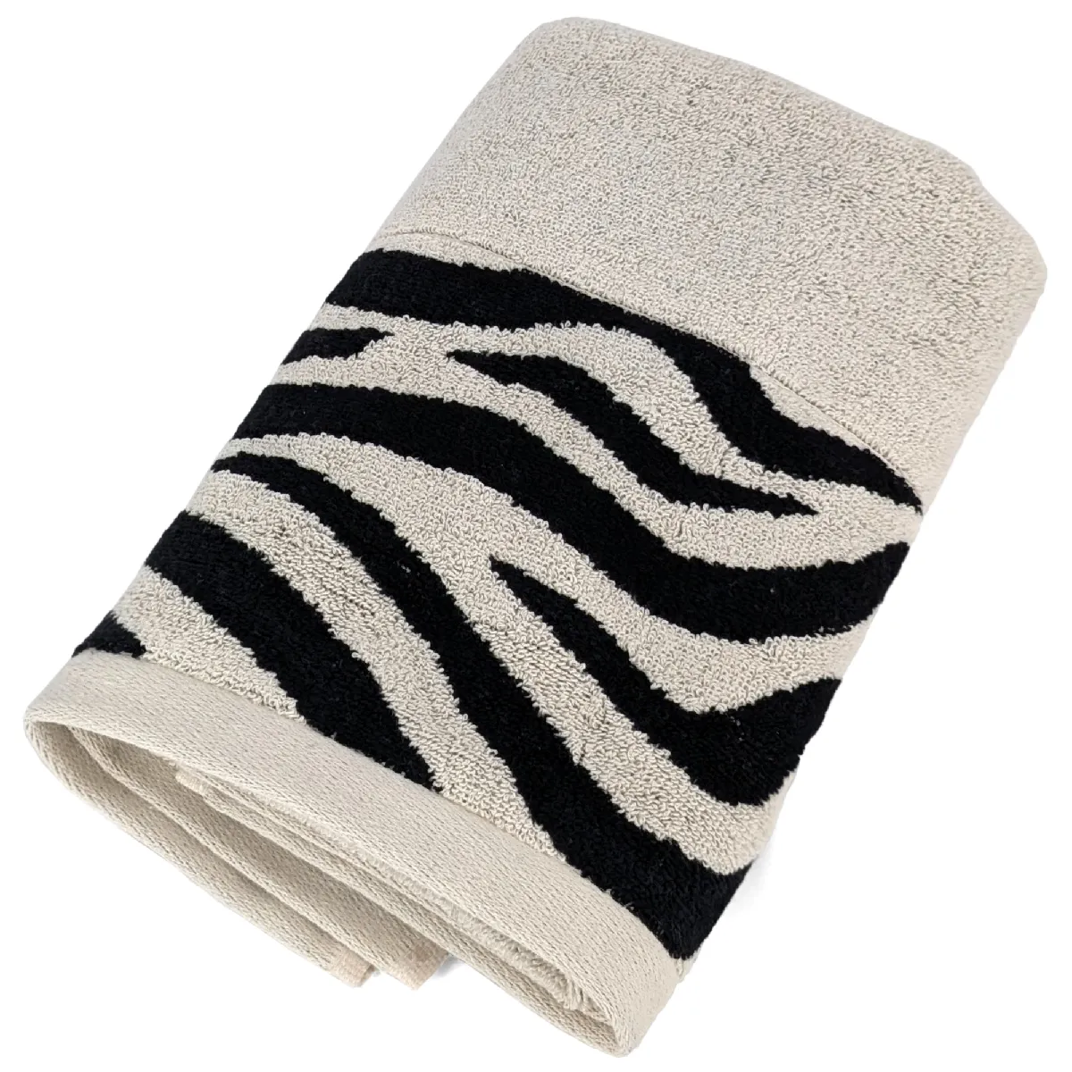 Serviette De Toilette Absorbante Coton 50x100cm Zebra Bordure Beige