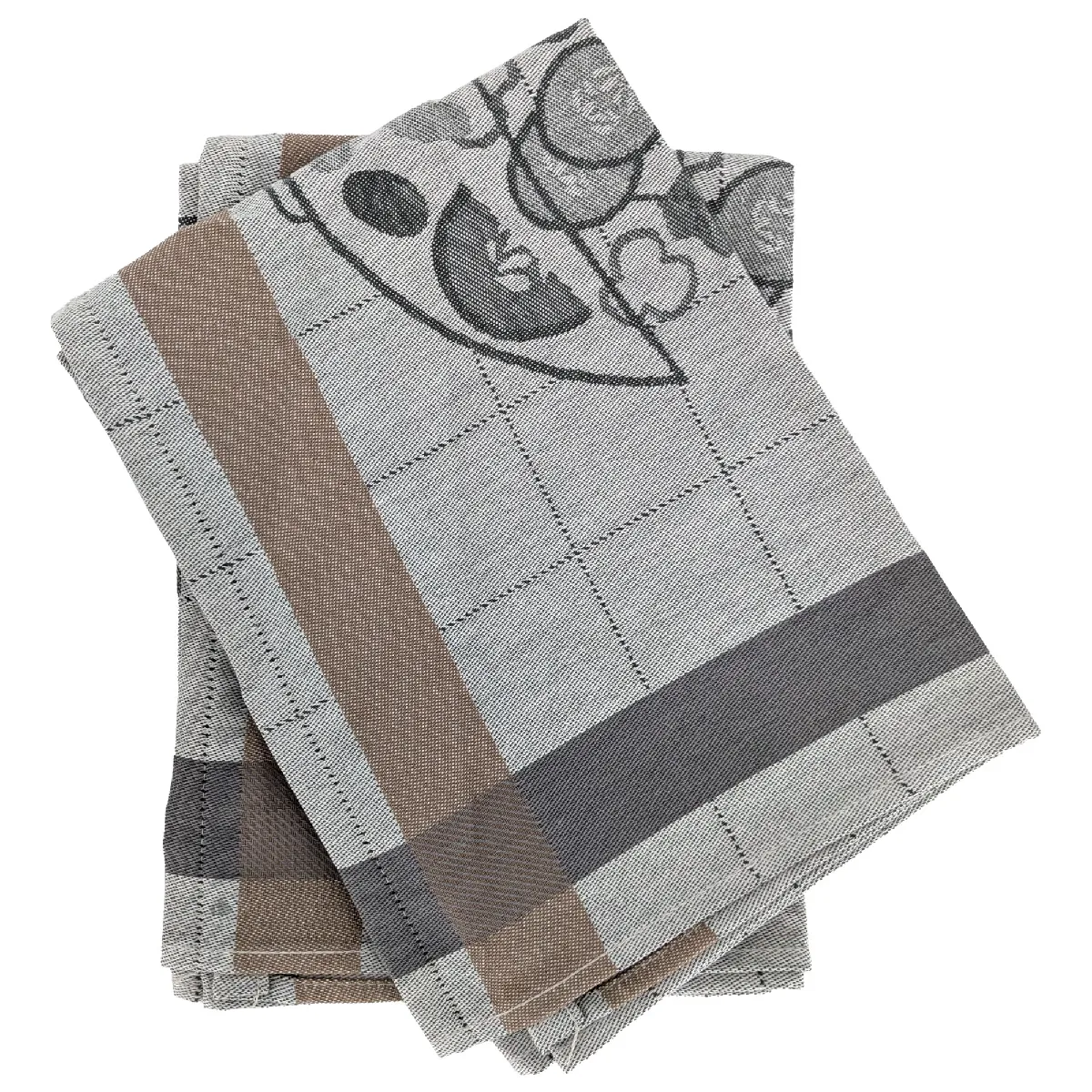 Lot De 2 Torchons De Cuisine 50x70 Cm Coton Salad Motif Thème Salade Gris