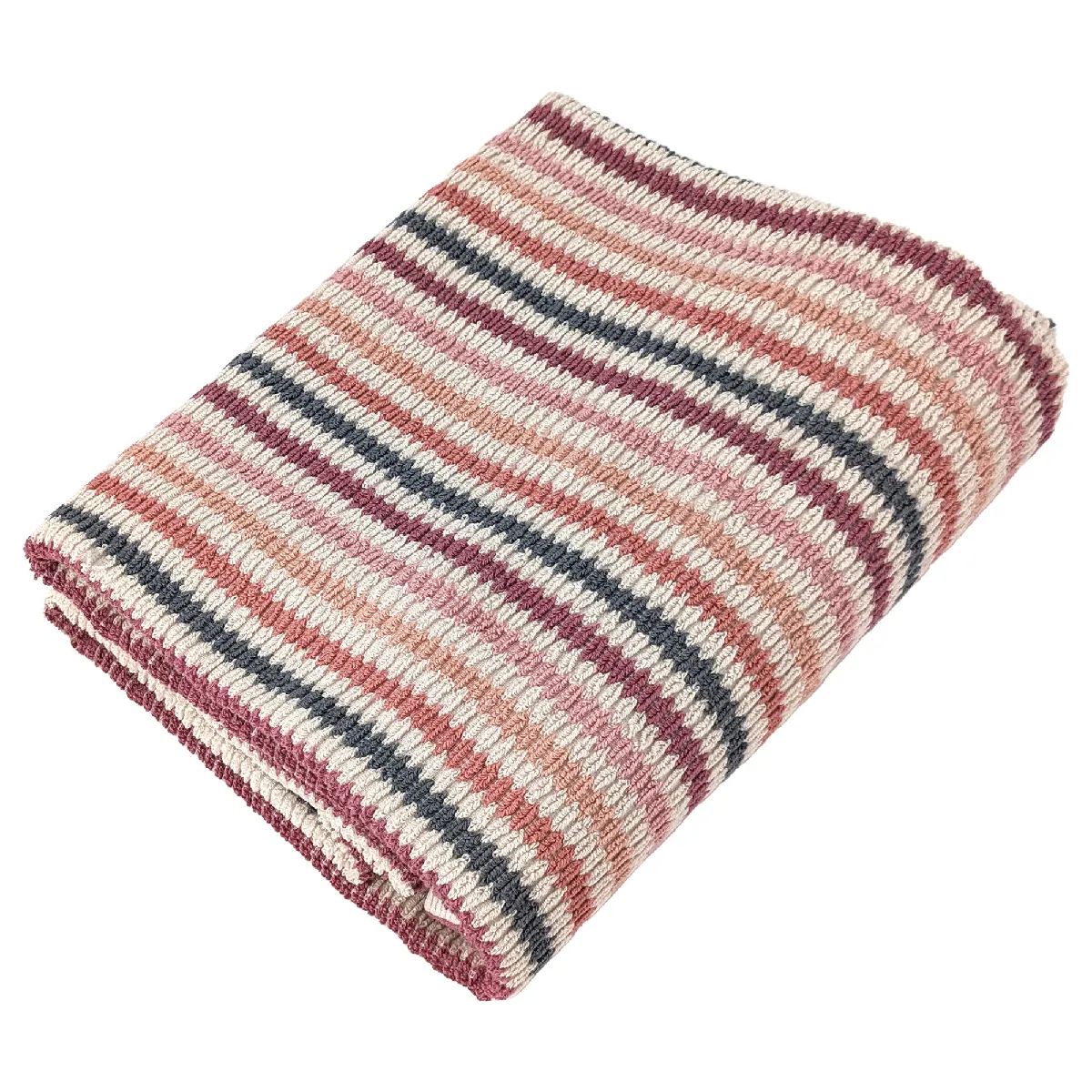 Drap De Douche À Rayures Pur Coton 70x140 Cm Collection Breeze Rose