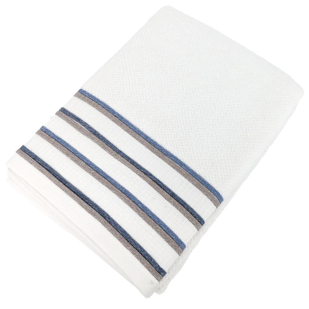 Drap De Bain 100x150 Cm Pur Coton Collection Serata Blanc Bleu