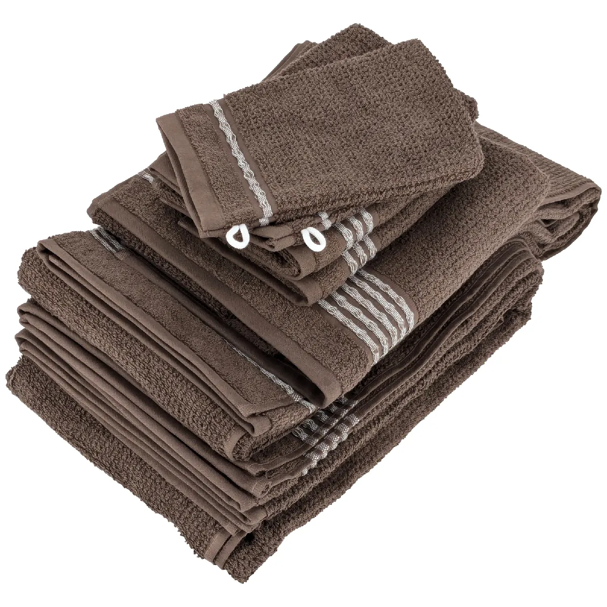 Parure De Bain 7 Pièces Intense À Bordures Blanches Couleur Marron
