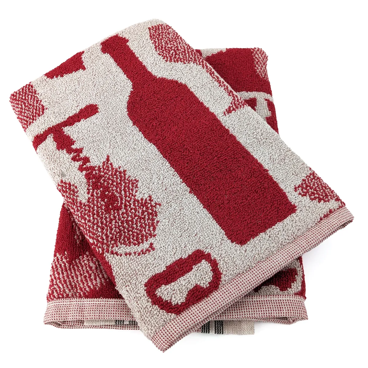 Lot De 2 Torchons De Cuisine Pur Coton 50x50 Cm Vitis Motif Viticole Rouge