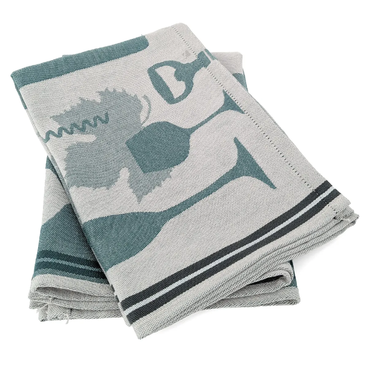 Lot De 2 Torchons De Cuisine Pur Coton 50x70 Cm Vitis Motif Viticole Vert