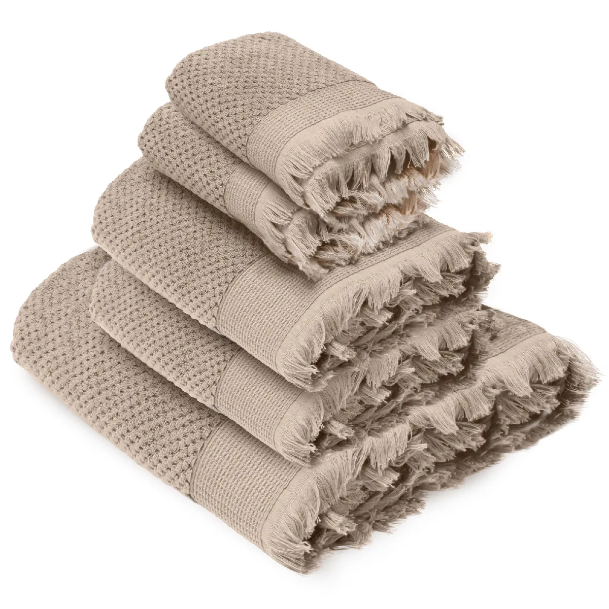 Parure De Bain Tethys 5 Pièces Micro-coton Beige Chanvre