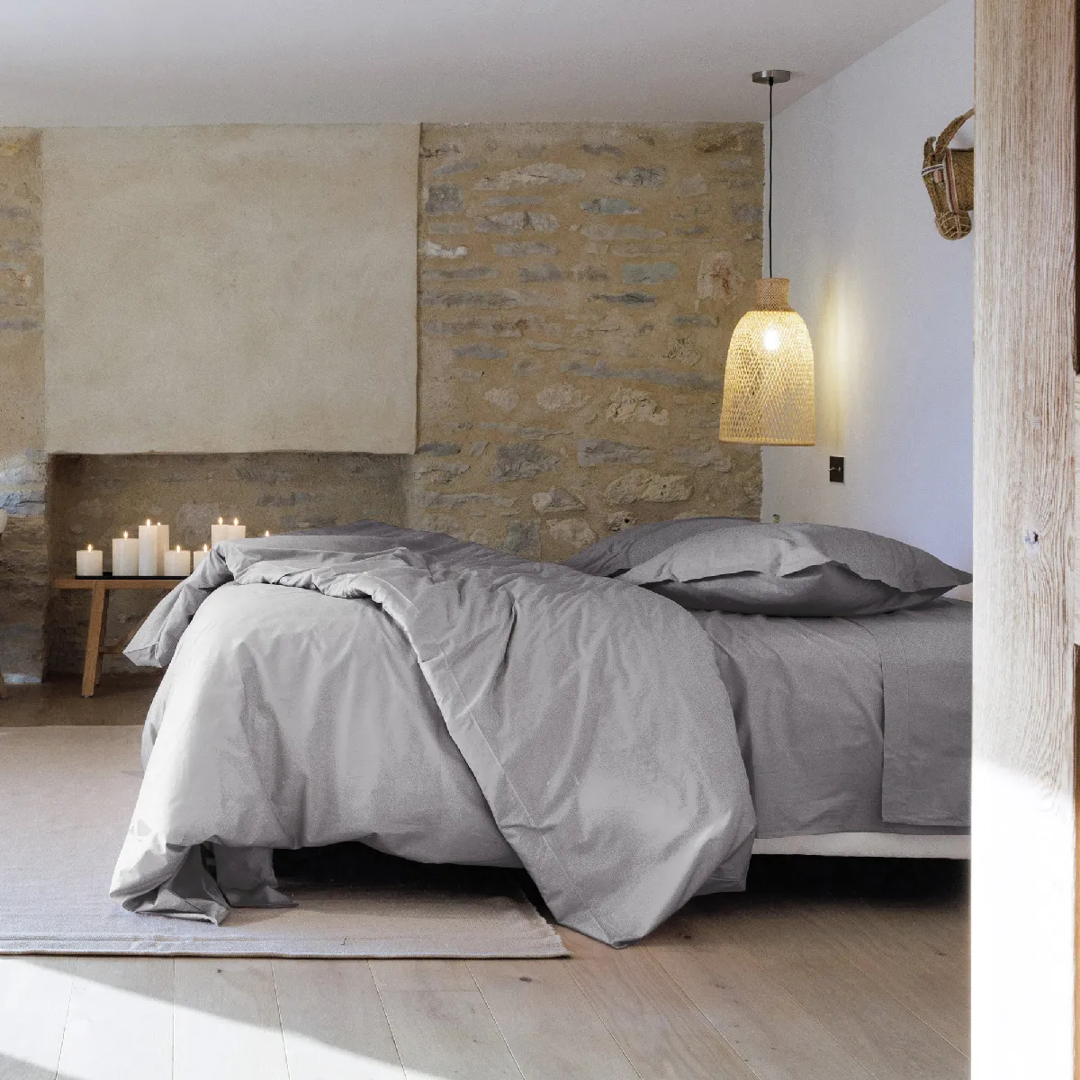 Parure De Lit 260x240 Cm Set 65x65 Cm Percale Manoir Gris Acier