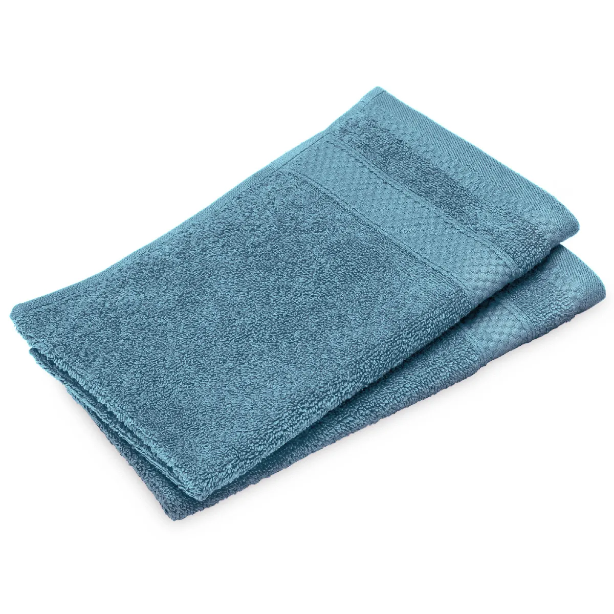 Lot De 2 Serviettes Invité Coton 550g/m2 30x50cm Naïa Bleu Cérulé