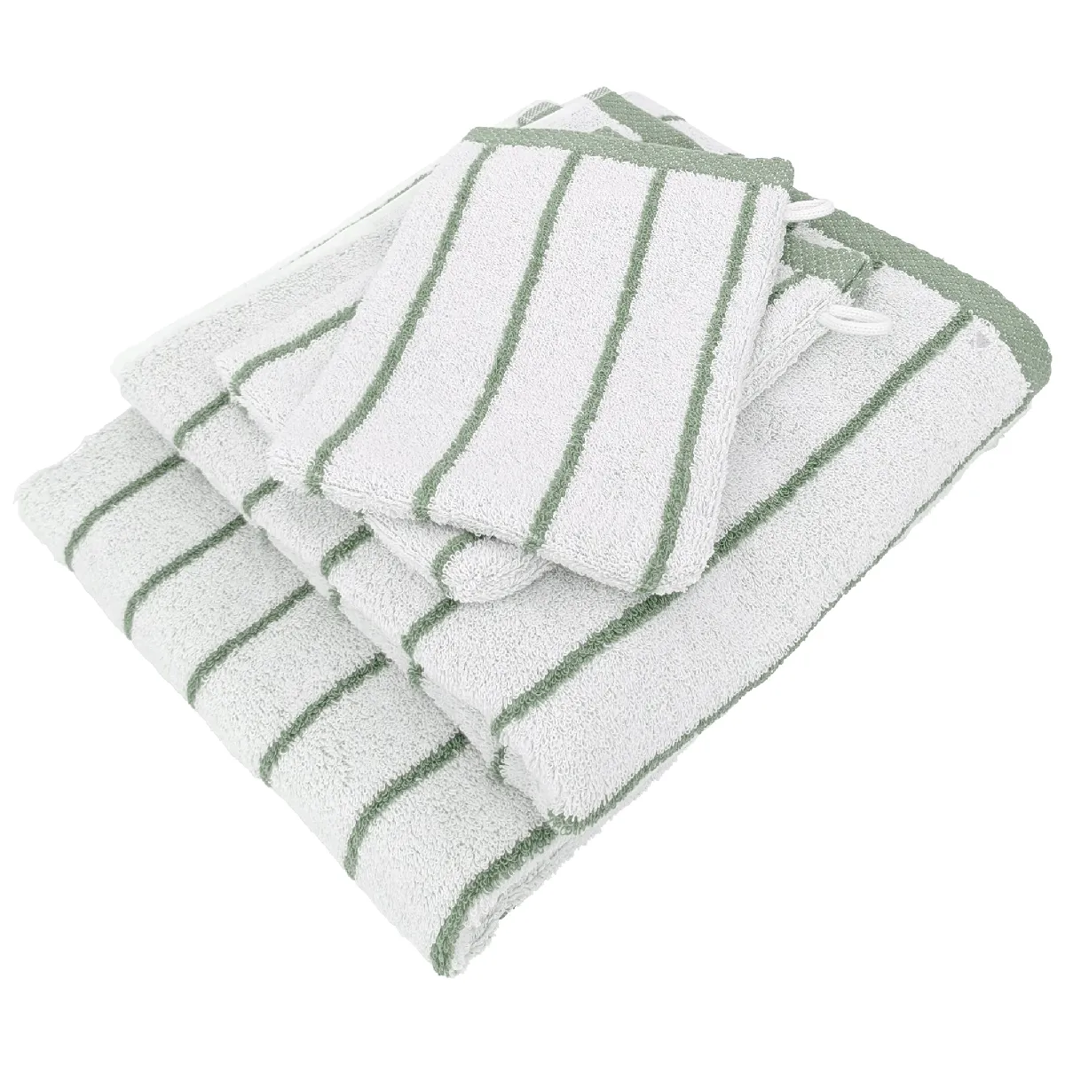 Parure De Bain 4 Pièces Collection Pure Light Motif Rayures Pur Coton Vert