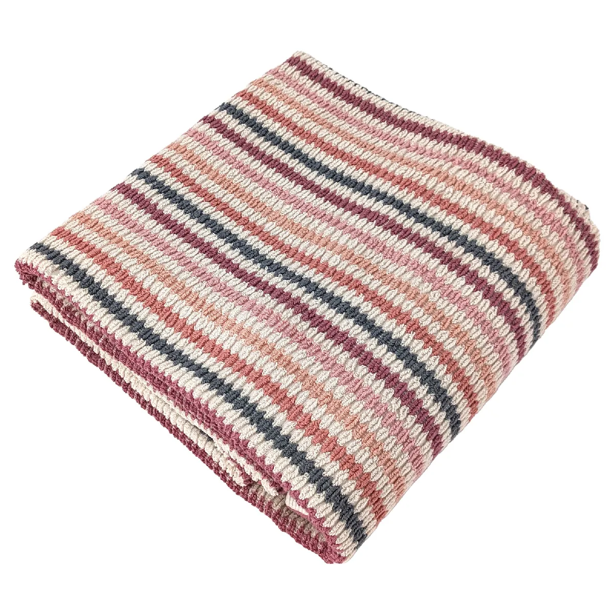 Drap De Bain À Rayures Pur Coton 100x150 Cm Collection Breeze Rose