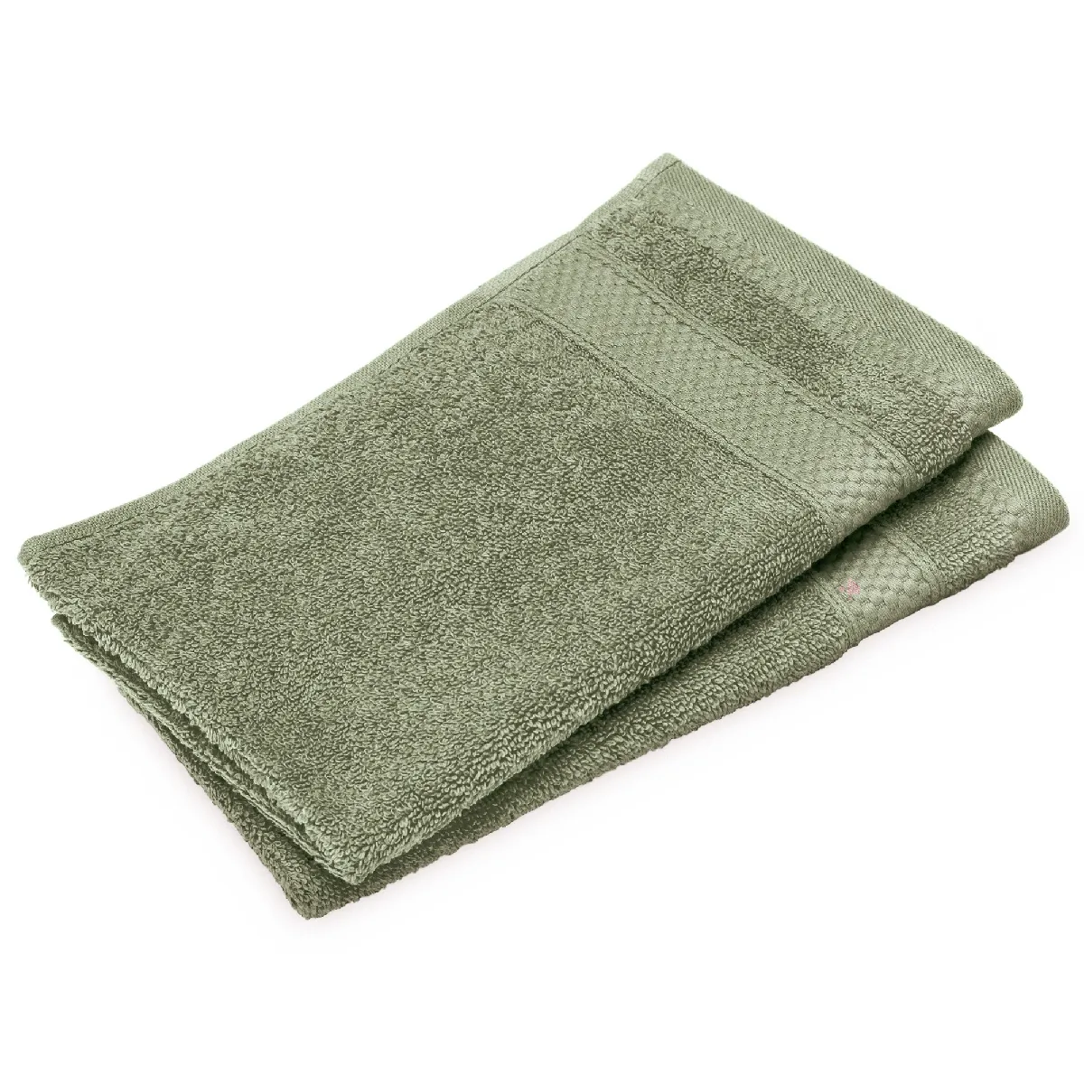 Lot De 2 Serviettes Invité Coton 550g/m2 30x50cm Naïa Vert Olive