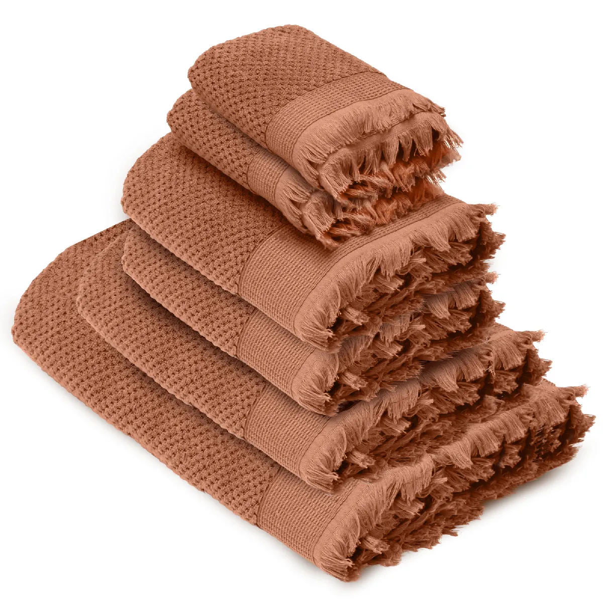 Parure De Bain Tethys 6 Pièces Micro-coton Orange Terre