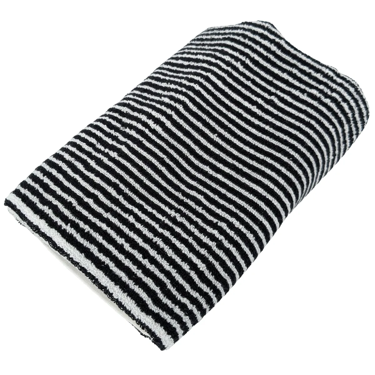 Serviette De Toilette 50x100 Cm Pur Coton Collection Horizon Rayures Noir