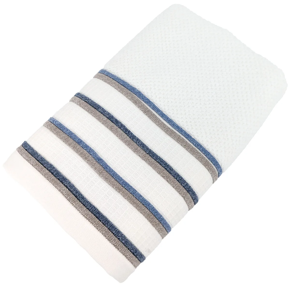 Serviette De Toilette 50x100 Cm Pur Coton Collection Serata Blanc Bleu