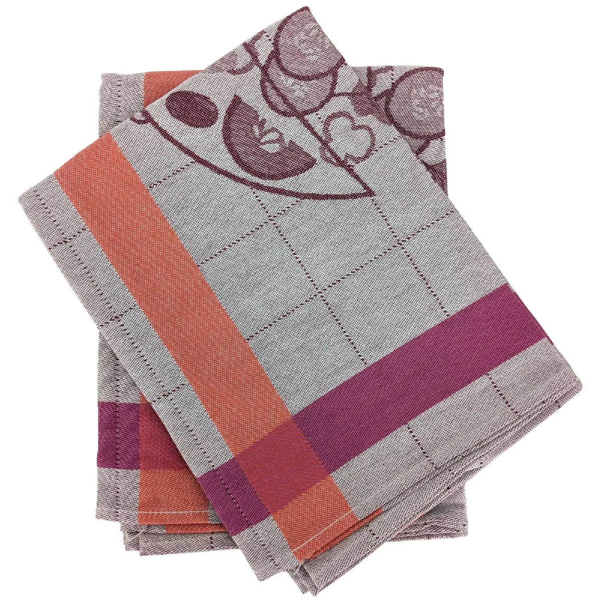 Lot De 2 Torchons De Cuisine 50x70 Cm Coton Salad Motif Thème Salade Rose