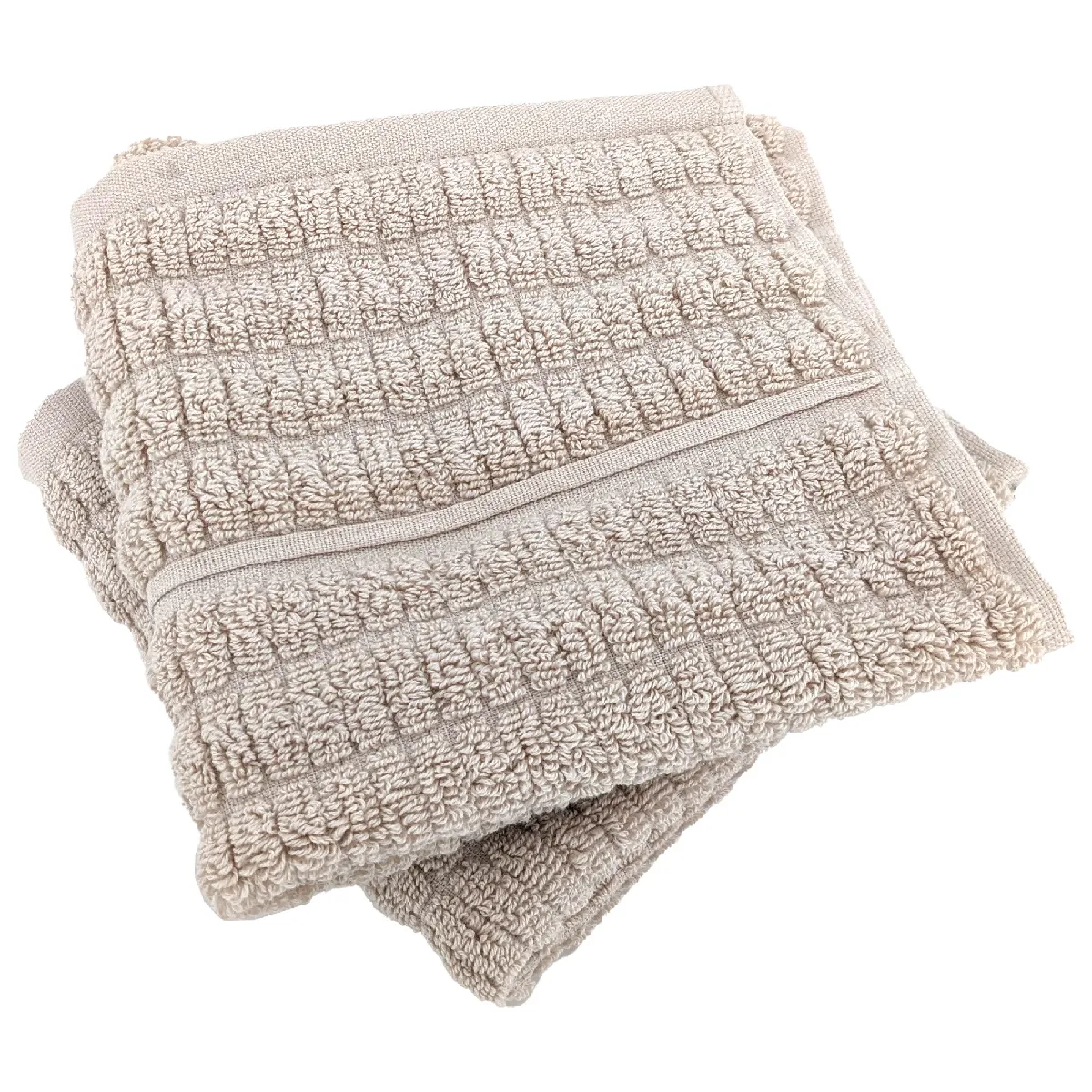 Lot De 2 Serviettes Invité En Fils Retors 33x50 Cm Pur Coton Collection Swell Beige
