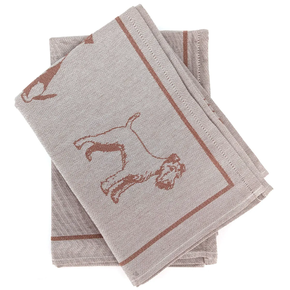Lot De 2 Torchons De Cuisine 50x70 Cm Coton Friends Motif Chien Marron