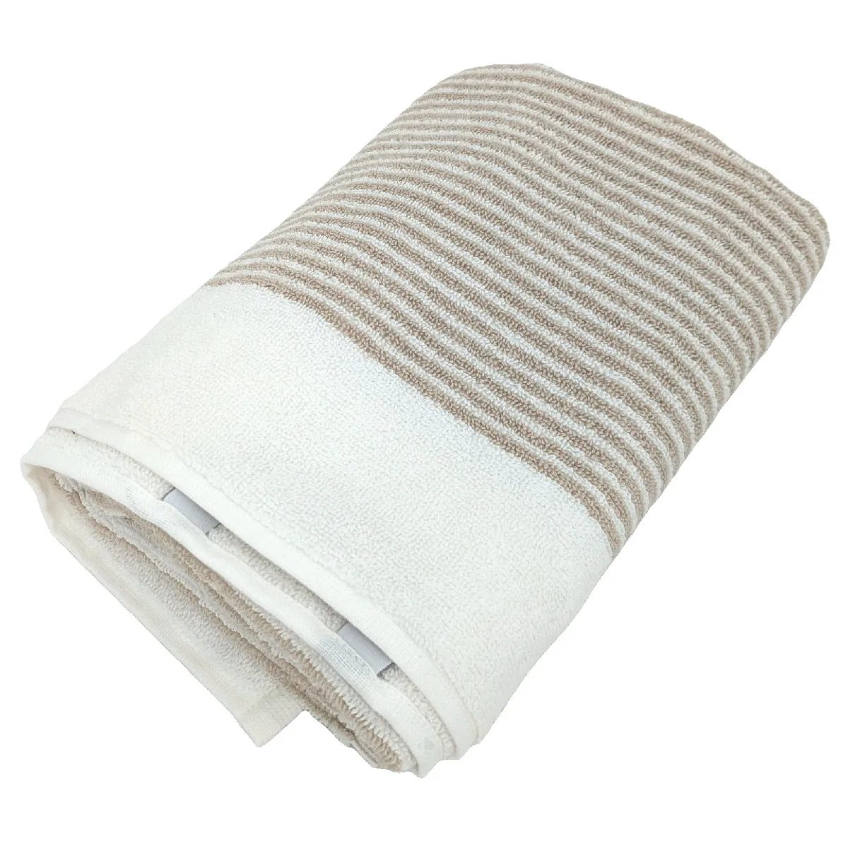 Serviette De Toilette 50x100 Cm Pur Coton Collection Horizon Rayures Beige