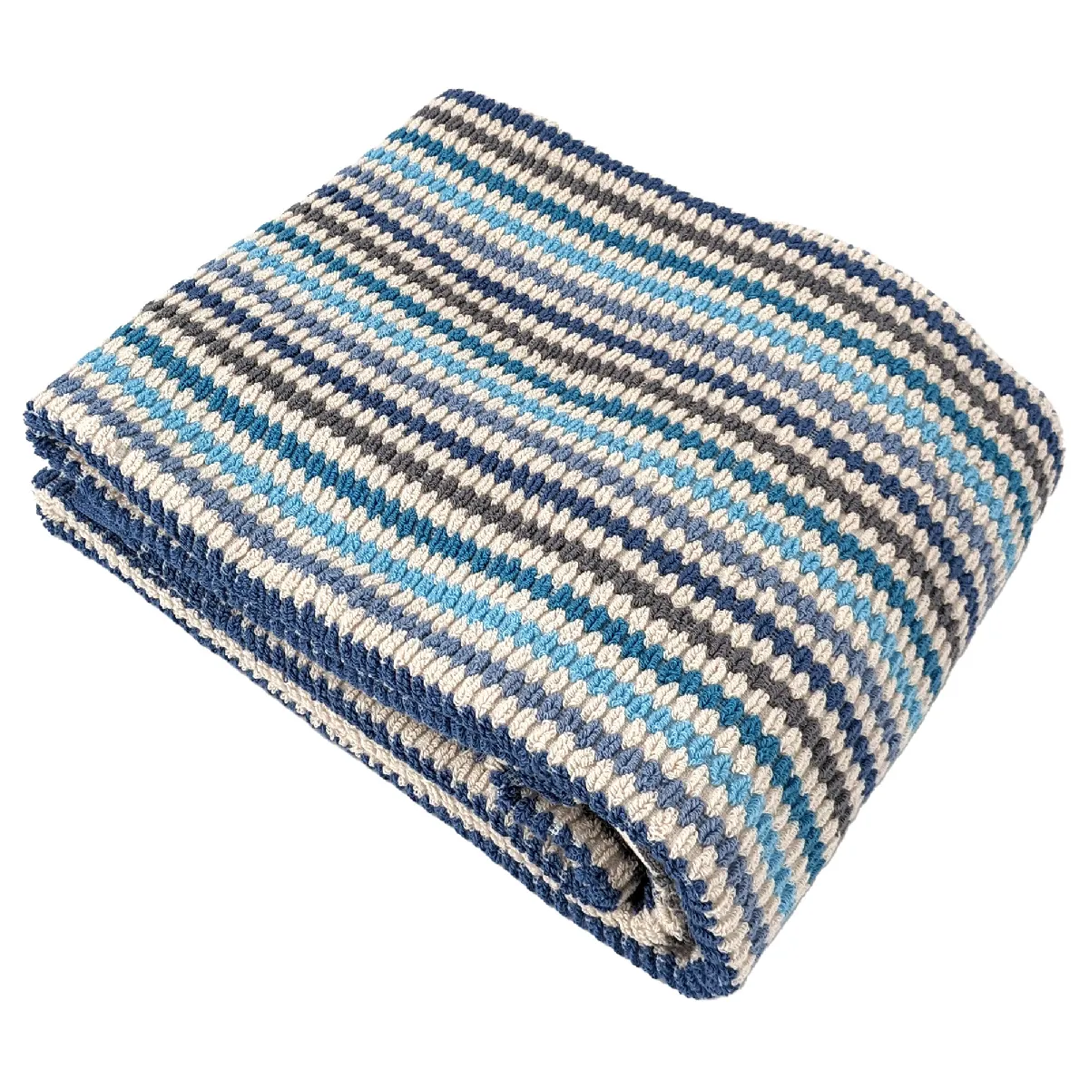 Drap De Bain À Rayures Pur Coton 100x150 Cm Collection Breeze Bleu