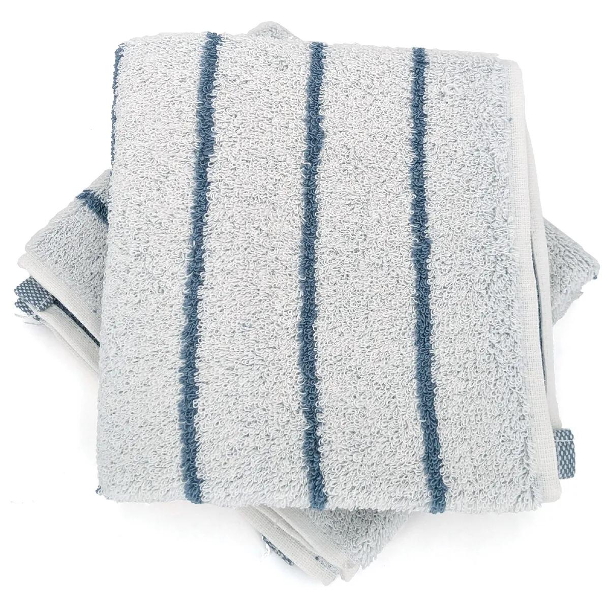 Lot De 2 Serviettes Invité Coton 33x50cm Pure Light À Rayures Bleu