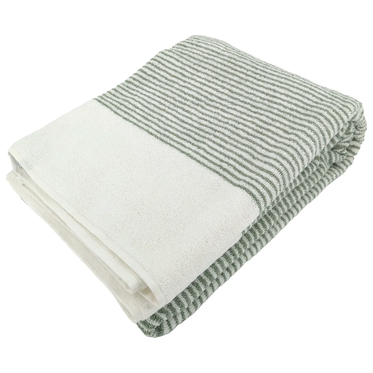 Drap De Bain 100x150 Cm Pur Coton Collection Horizon Rayures Vert