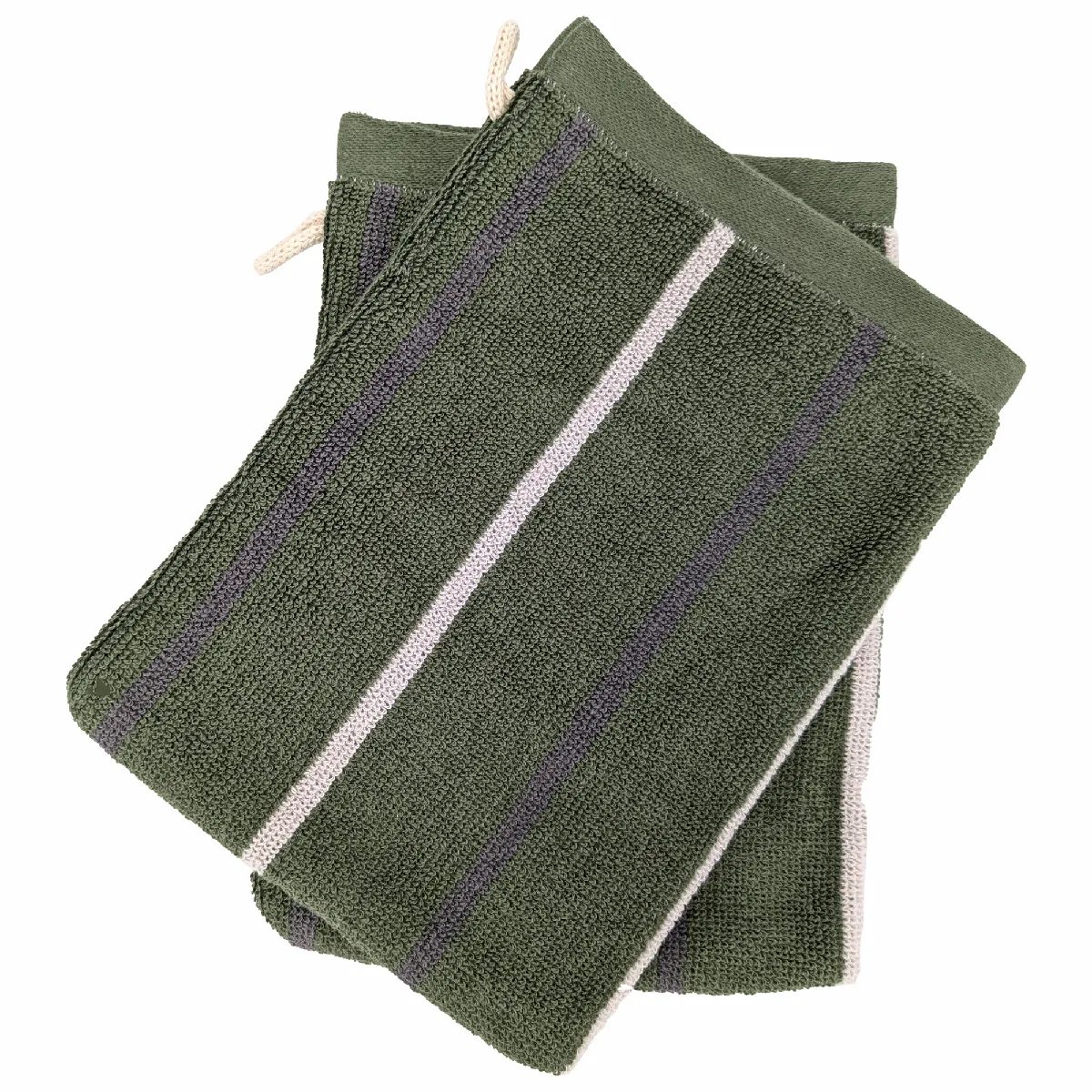 Lot De 2 Gants De Toilette 16x21 Cm Bold À Rayures Vert Kaki
