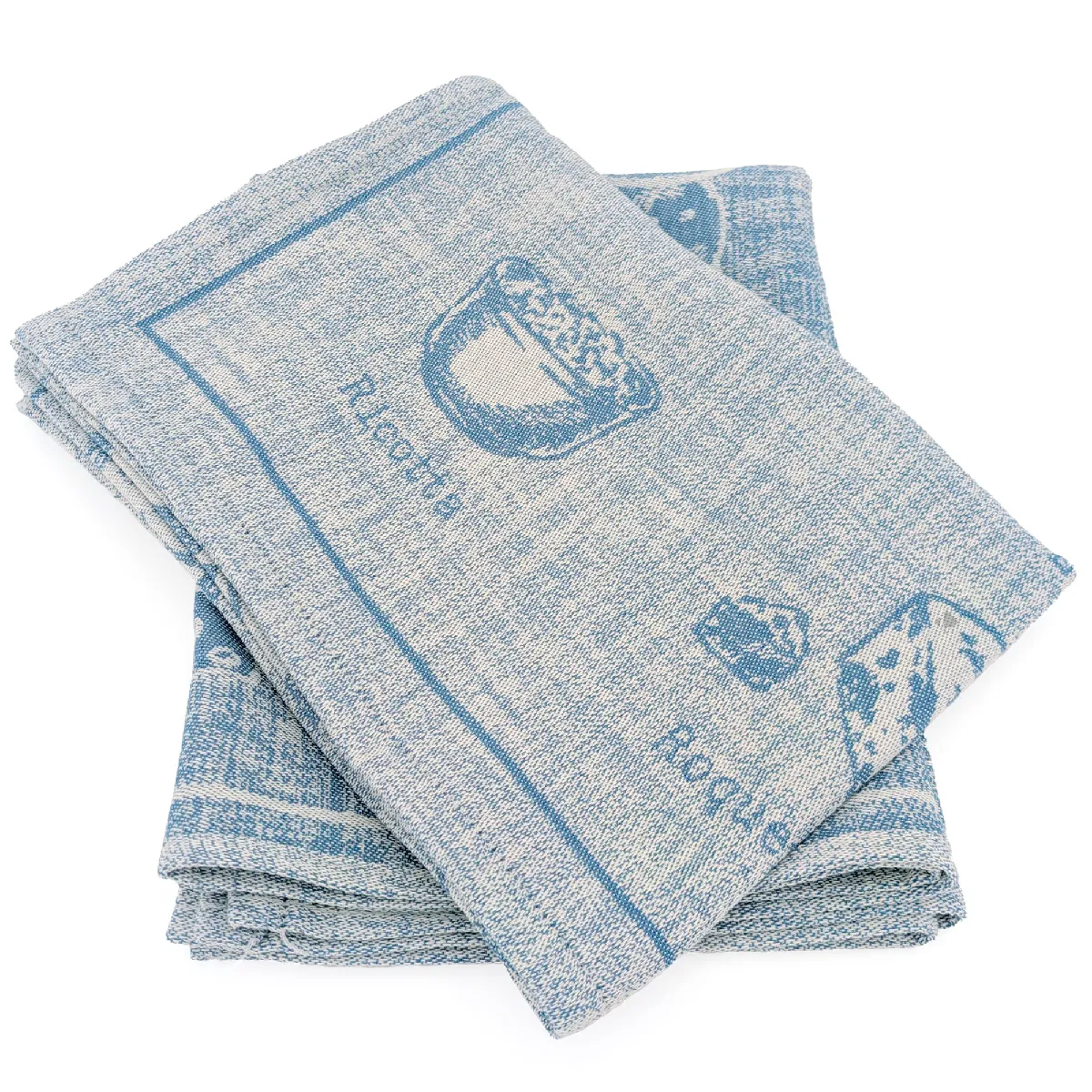Lot De 2 Torchons De Cuisine Pur Coton 50x70 Cm Motif Fromage Collection Cheese Bleu