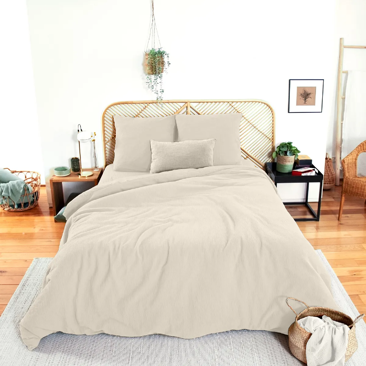 Parure De Lit 260x240 Cm Double Gaze De Coton Gazgaz Beige Galet