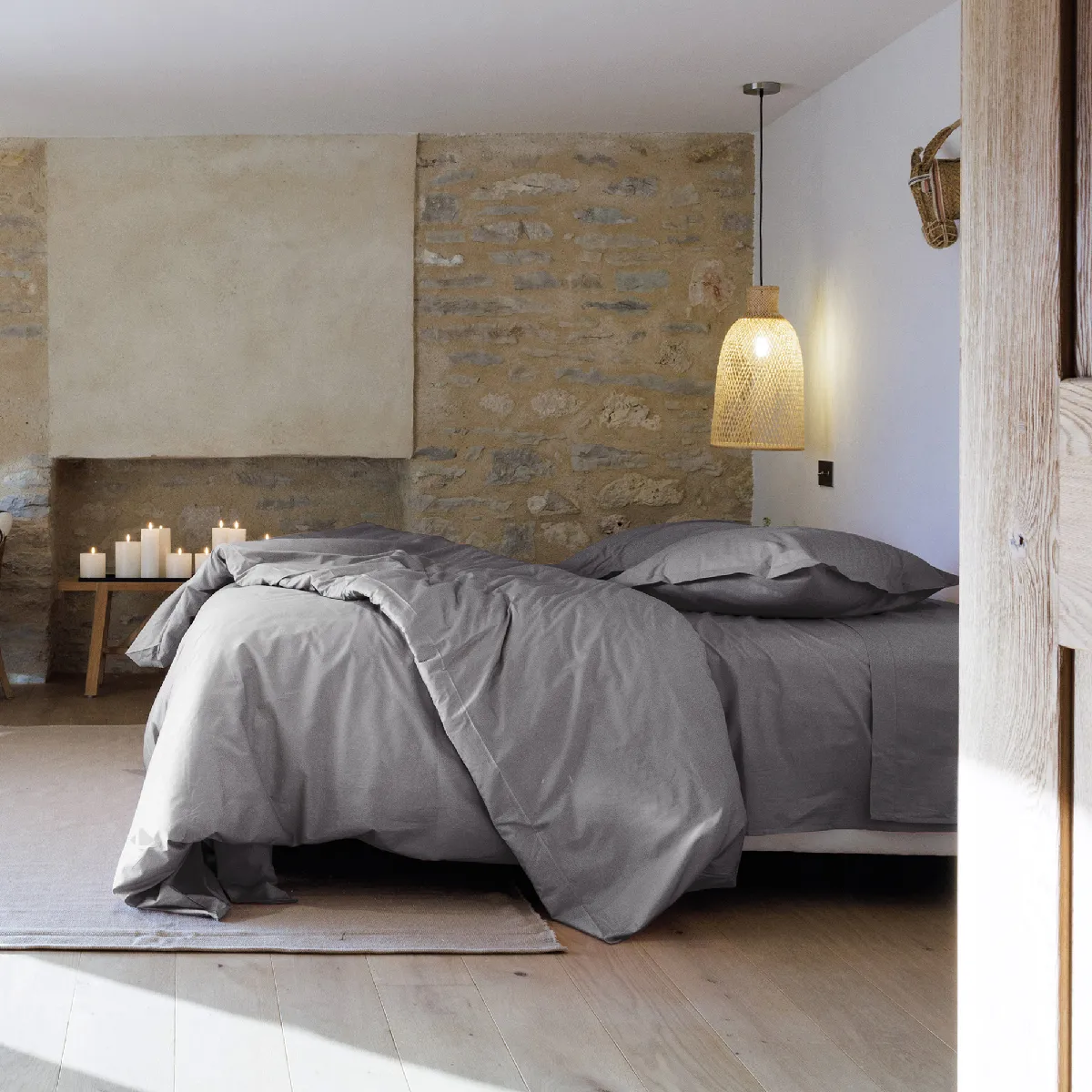 Parure De Lit 140x200 Cm Set 65x65 Cm Percale Manoir Gris Ardoise